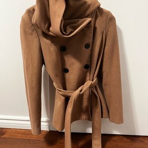 Zara camel/brown/beige short wool coat with Hood Medium